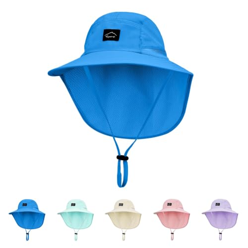 ZOORON Kids Sun Hat with Neck Flap Beach Fishing Bucket for Boys Girls - color: Royal Blue