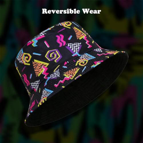 Fumwase 80s 90s Fanny Pack Bucket-Hat for Women Men Fishing-Hat Packable Summer Travel Beach Sun Cap Rave Party Accessories Hat Black