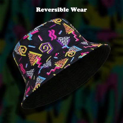 Fumwase 80s 90s Fanny Pack Bucket-Hat for Women Men Fishing-Hat Packable Summer Travel Beach Sun Cap Rave Party Accessories Hat Black