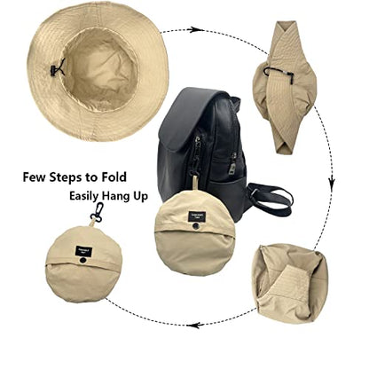 woogwin Waterproof Bucket Rain Hat with Chin Strap Quick Dry Packable Boonie Sun Hat Safari Hat UV Protection - color: Khaki
