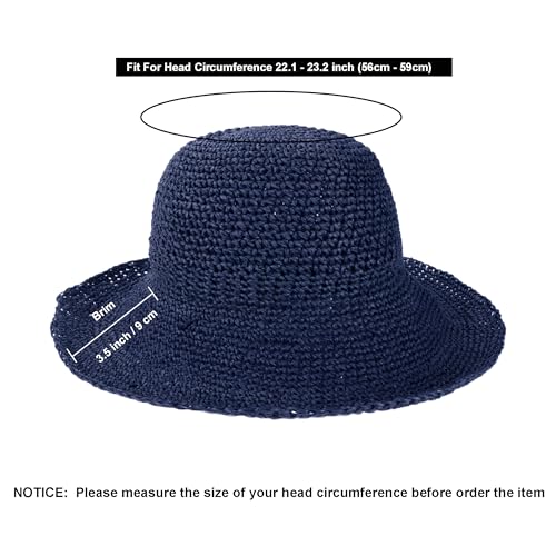 Womens Sun Hats Wide Brim Summer Beach Hat for Women Foldable Travel Straw Hat UPF50+ - color: A-navy