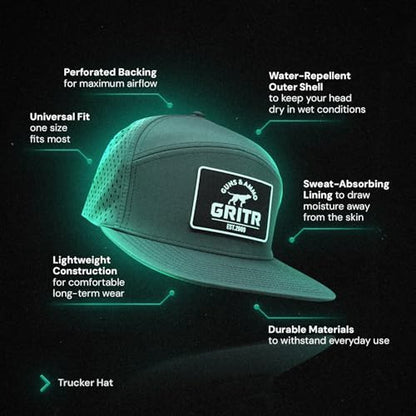 GRITR Trucker Hat - Baseball Cap for Men & Women - color: Steel Green, style: Flat-bill Visor