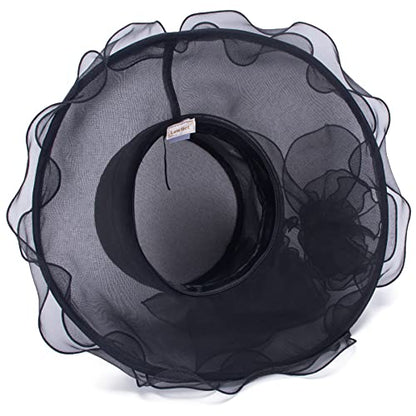 Lawliet Womens Dressy Wide Brim Church Wedding Occasion Sun Hat A613 - color: Black