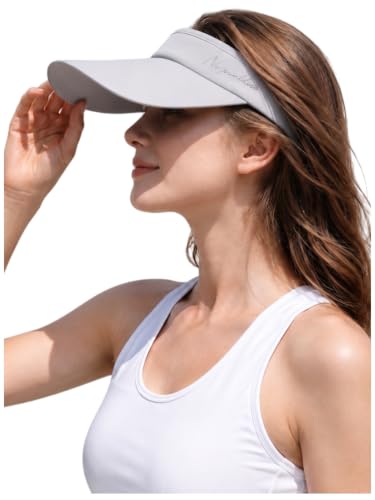 Sun Visor Hat for Men Women, Cooling Sport Visor with Wide Brim, UPF 50+ Adjustable Running Hat for Outdoor - color: Light Gray