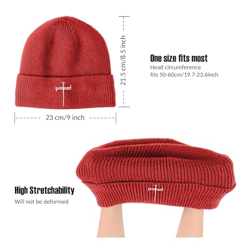 Winter Beanie for Men Women Fleece Lined Beanies Hats Soft Warm Thick Knit Hat - color: Light Red