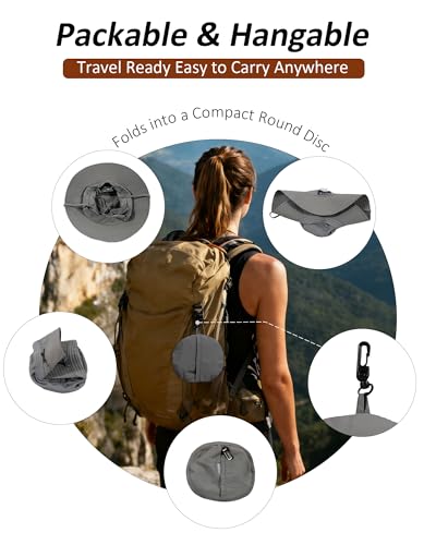 Womens Sun Hat Ponytail Packable UPF 50+ Waterproof Bucket Hat with Ponytail Hole for Beach Hiking Travel - color: Dark Grey