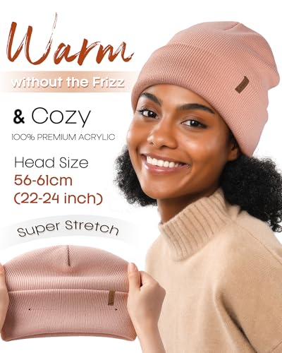 FURTALK Satin Lined Beanie for Women Men Knit Beanie Hat Acrylic Winter Hats Warm Slouchy Skull Cap - color: Pink