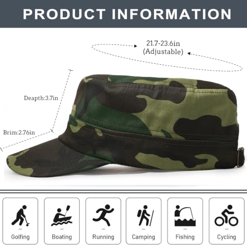 Initlove Cadet Army Cap Military Unisex Flat Top Hat for Men Women - color: Camo Green
