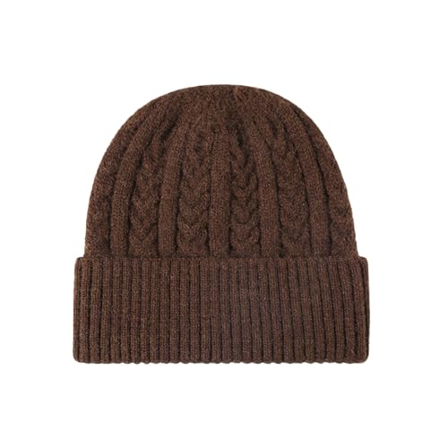 Winter Cable Knit Hat Elasticity Cuffed Thick Soft Beanie Skull Cap for Women Men - color: Coffee
