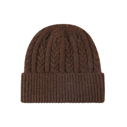 Winter Cable Knit Hat Elasticity Cuffed Thick Soft Beanie Skull Cap for Women Men - color: Coffee