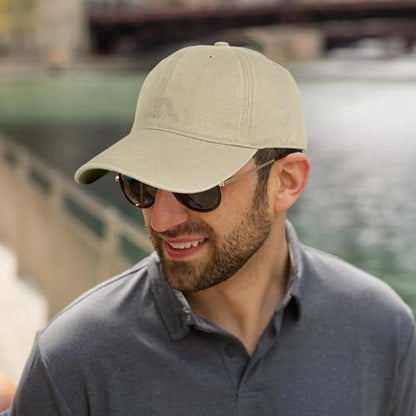 Edoneery Baseball Cap for Men and Women, Low Profile Washed Cotton Dad Hat - color: Beige