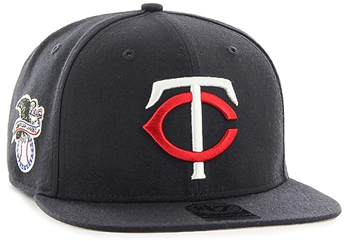 47 MLB Sure Shot Captain Hat Adjustable Structured 6-Panel Snapback Hat Cap, Adult One Size Fits All - color: Minnesota Twins