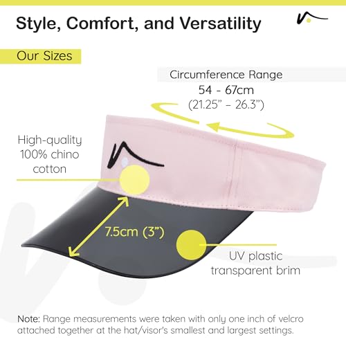 VISTO Transparent Brim Visor – Obstruction Free Visibility - UV Sun Protection – Perfect for Golf, Pickleball, and Tennis - color: Light Pink