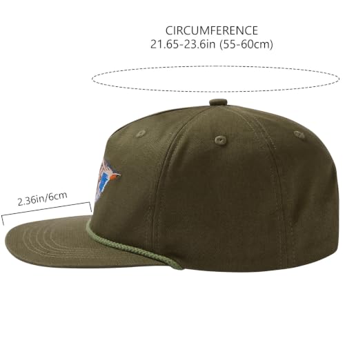 BASSDASH Embroidered Soft Top Flat Brim Duck Hat Snapback Cap for Hunting, Fishing, and Outdoor Activities - color: Army Green/Mallard