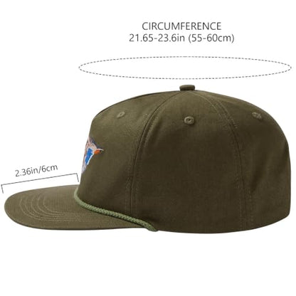 BASSDASH Embroidered Soft Top Flat Brim Duck Hat Snapback Cap for Hunting, Fishing, and Outdoor Activities - color: Army Green/Mallard