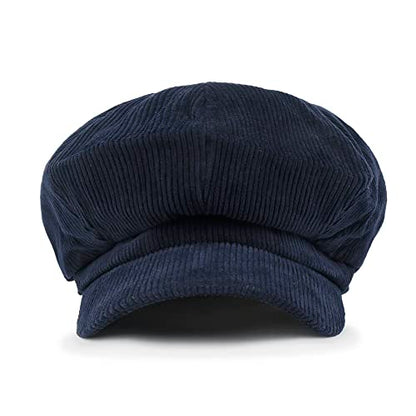ililily Washed Cotton Newsboy Cabbie Cap Corduroy Duck Bill Flat Hunting Hat - color: Navy - New