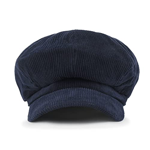ililily Washed Cotton Newsboy Cabbie Cap Corduroy Duck Bill Flat Hunting Hat - color: Navy - New