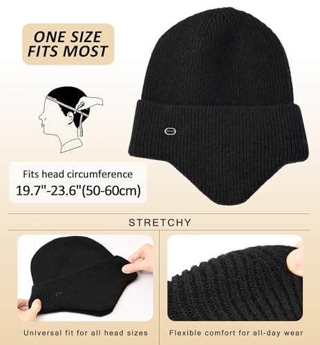 HiRui Knit Beanie Hats Winter Hats Ear Covers for Men Women-Warm Daily Headwear - color: Black