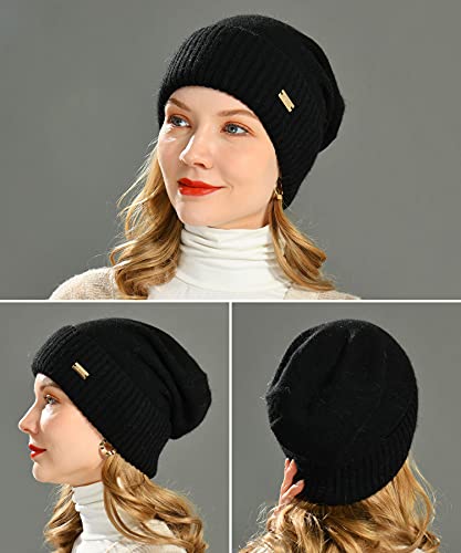 jaxmonoy Slouchy Beanies for Women Winter Lightweight Ladies Knit Hat Cuffed Soft Warm Slouch Beanie Cap - Brown - color: New Black