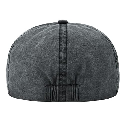 VOBOOM Cotton Washing Flat Cap Cabbie Hat Gatsby Ivy Irish Hunting Newsboy - color: Washed Black