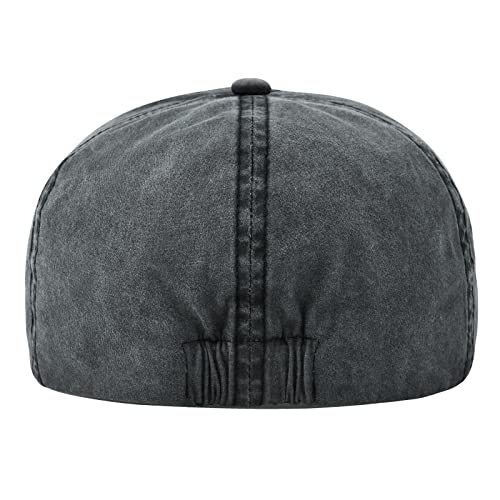 VOBOOM Cotton Washing Flat Cap Cabbie Hat Gatsby Ivy Irish Hunting Newsboy - color: Washed Black