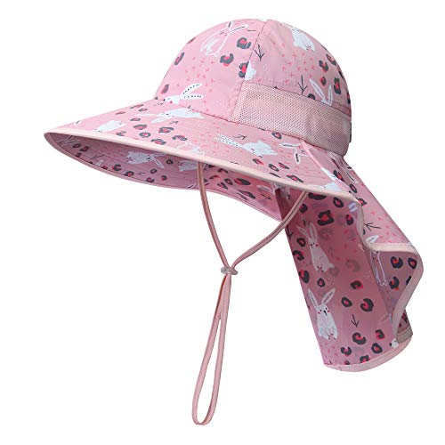 icolor Kids Sun Hat UPF50+ Sun Protection Bucket Hat Toddler Summer Beach Play Hats with Neck Flap for Girl Boy Ages 3~10 - color: Cute Rabbit