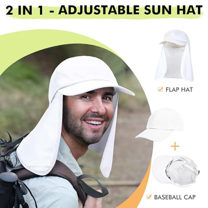 Tirrinia Wide Brim Sun Hat with Neck Flap for Men & Women - color: White