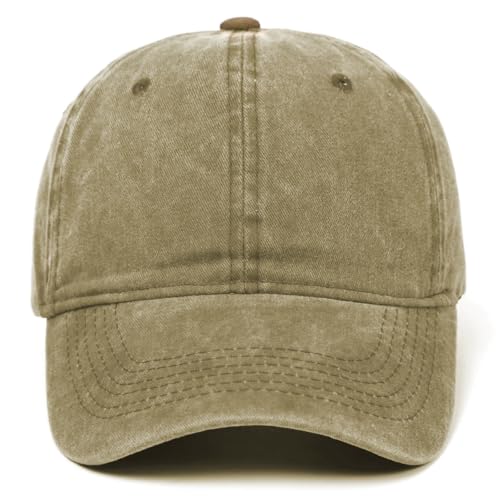 Edoneery Baseball Cap for Men and Women, Low Profile Washed Cotton Dad Hat - color: Khaki
