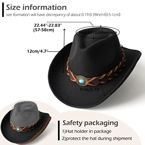 Western Cowboy Hat Felt Wide Brim Women Men Cowgirl Hats - color: Zh Group-black+coffee