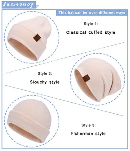 jaxmonoy Slouchy Knit Beanies Winter Hats for Women Men Soft Warm Reversible Slouch Cuffed Skull Knitted Beanie Cap - color: Beige