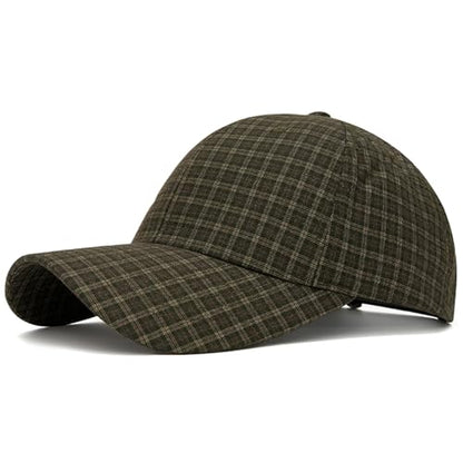 Unisex Plaid Baseball Cap Classic Checkered Cotton Dad Hat Retro Adjustable - color: Green