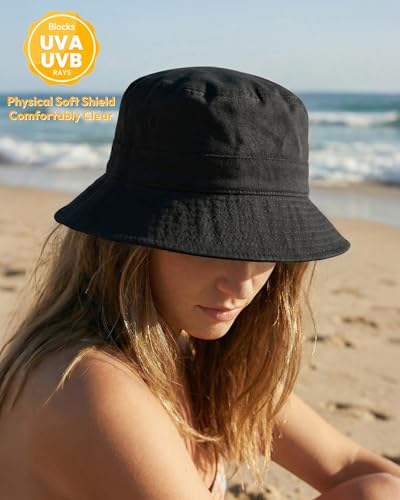 HONGTEYA Bucket Sun Hats for Woman Men Cotton Summer Beach Hat Golf Fishing - color: Black+white, size: Medium