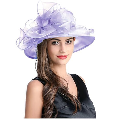 Women's Kentucky Derby Church Dress Hat Wide Brim Leaf Flower Bridal Shower Hat - color: S2-violet