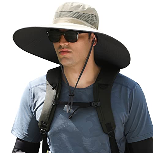 Wide Brim Sun Protection Hat Outdoor Unisex Ventilated Hats for Hiking Beach Fishing Safari Garden Lawn Yard Work Kayaking - color: Hyp013-beige