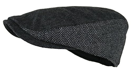 Wonderful Fashion Men's Herringbone Wool Tweed Newsboy IVY Cabbie Driving Hat - color: Twotone-dk.grey