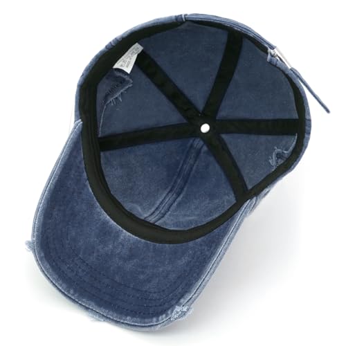 Retro Washed Distressed Baseball Cap with Five Pointed Stars for Women Men - color: Navy