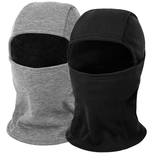 Ski Mask Balaclava for Kids Cold Weather Warm and Winter Windproof Fleece Caps Boys Girls Full Face Mask 2 Packs - color: Black+medium Grey