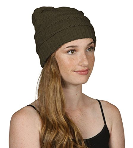 Gravity Threads Knit Soft Stretch Beanie Cap - color: Dark Olive