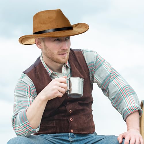 Geyoga 4 Pack Cowboy Hat for Men Women Halloween Western Suede Hats Panama Hat Felt Wide Brim Cowgirl Cap for Cowboy Cowgirl