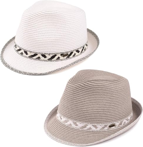 Funky Junque Short Brim Fedora Packable Sun Hat for Women - color: 2 Pack - White & Grey