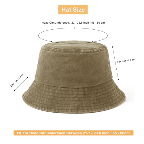 12 Pieces Vintage Washed Distressed Bucket Hat for Women Men Summer Twill Plain Bucket Cap - color: Khaki