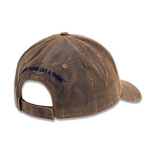 John Deere Brown Oilskin Look Adjustable 6 Panel Twill Hat, One Size