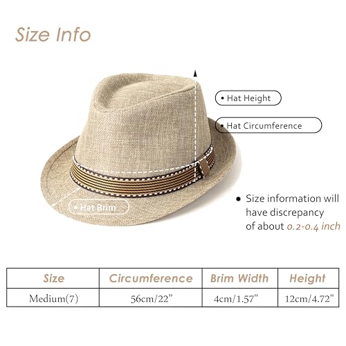 Lisianthus Mens Short Brim Summer Panama Fedora Trilby Sun Hat - color: Stripe Band Light Khaki