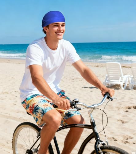 Sweat Wicking Do Rags Skull Caps, Cooling Hip Hop Hat, Beanie Durag Motorcycle Head Wrap Doo Rag Liner for Men Women - color: Royal Blue