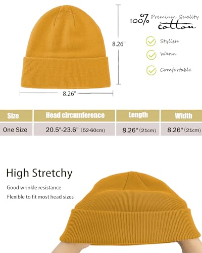 vidsel 100% Cotton Beanie Hat-Unisex Winter Knit Cuffed Beanies Skull Cap - color: 1-yellow