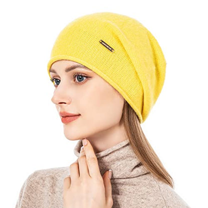 Knit Slouchy Beanie Hats for Women Cashmere Ski Cap Knitted Wool Soft Warm Winter Hat - color: A11-ginger
