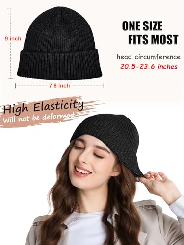 Wool Beanie for Men Women, Seamless Knit Cuffed Warm Winter Hats - color: 1pcs-carbon Gray