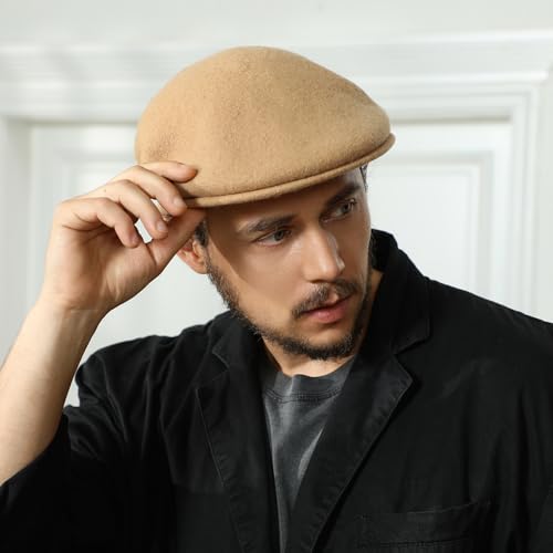 Wool Blend Mens Newsboy Caps, Classic Flat Cap Ivy Cabbie Gatsby Hat Winter Beret Hat for Men - color: Navy Blue
