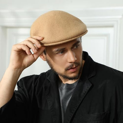 Wool Blend Mens Newsboy Caps, Classic Flat Cap Ivy Cabbie Gatsby Hat Winter Beret Hat for Men - color: Navy Blue