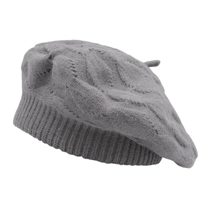 ZLYC Women French Beret Hat Reversible Solid Color Knit Warm Artist Cap - color: Cable Pattern Gray